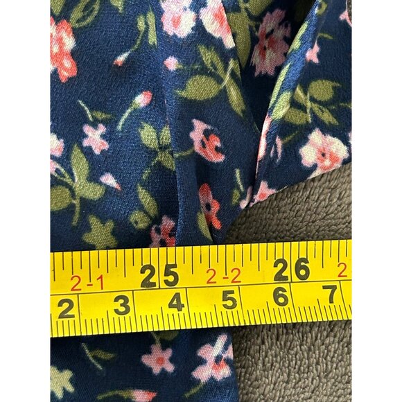 Floral V-Neck Short Sleeve Blouse By New Glory 2X Navy Pink Green Lightweight & - Picture 6 of 6